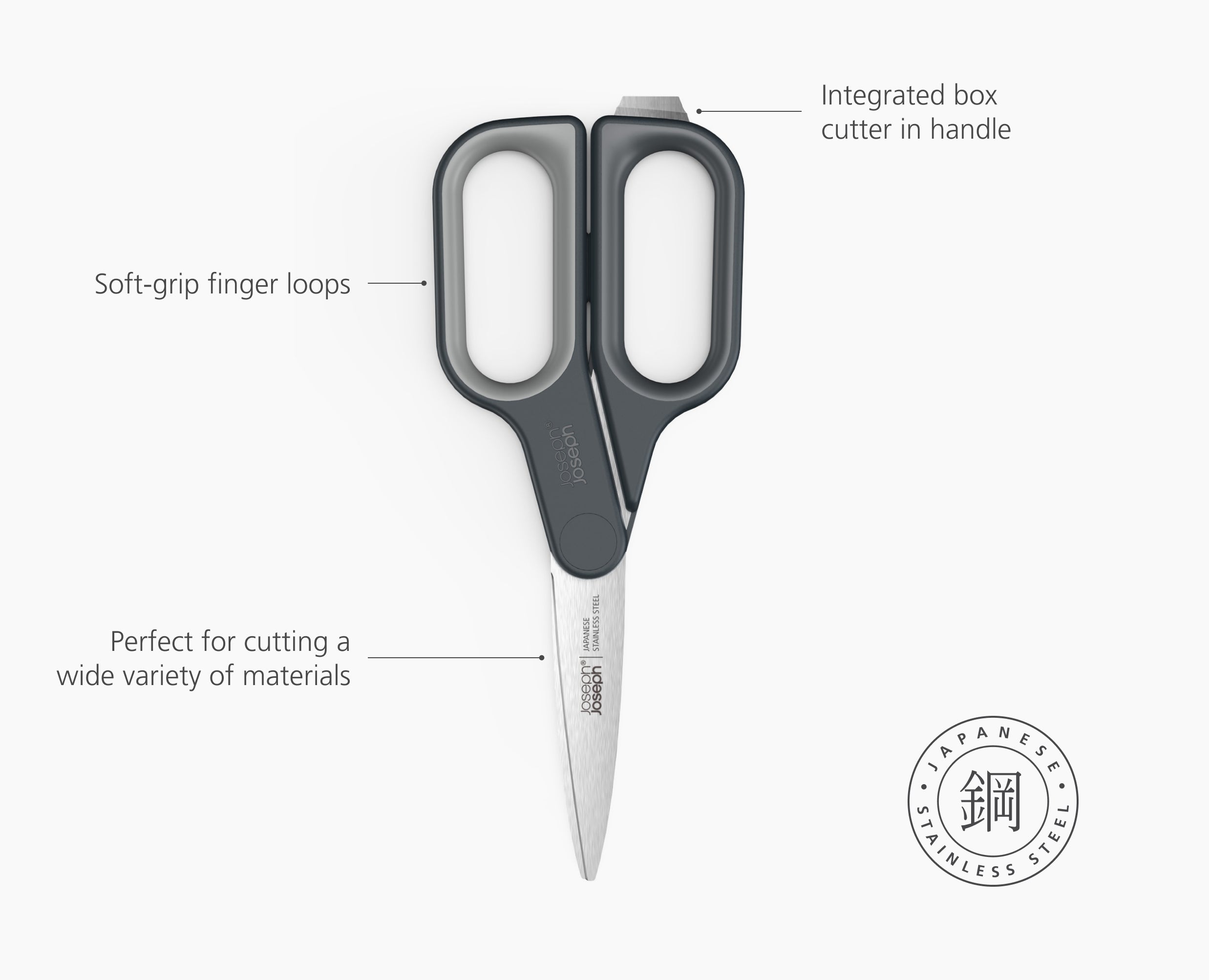 PlusCut™ Grey Scissors with Integrated Box Cutter