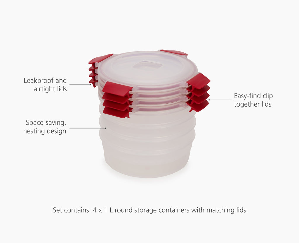 Nest™ Lock 4-Piece Red 1L Round Food Container Set