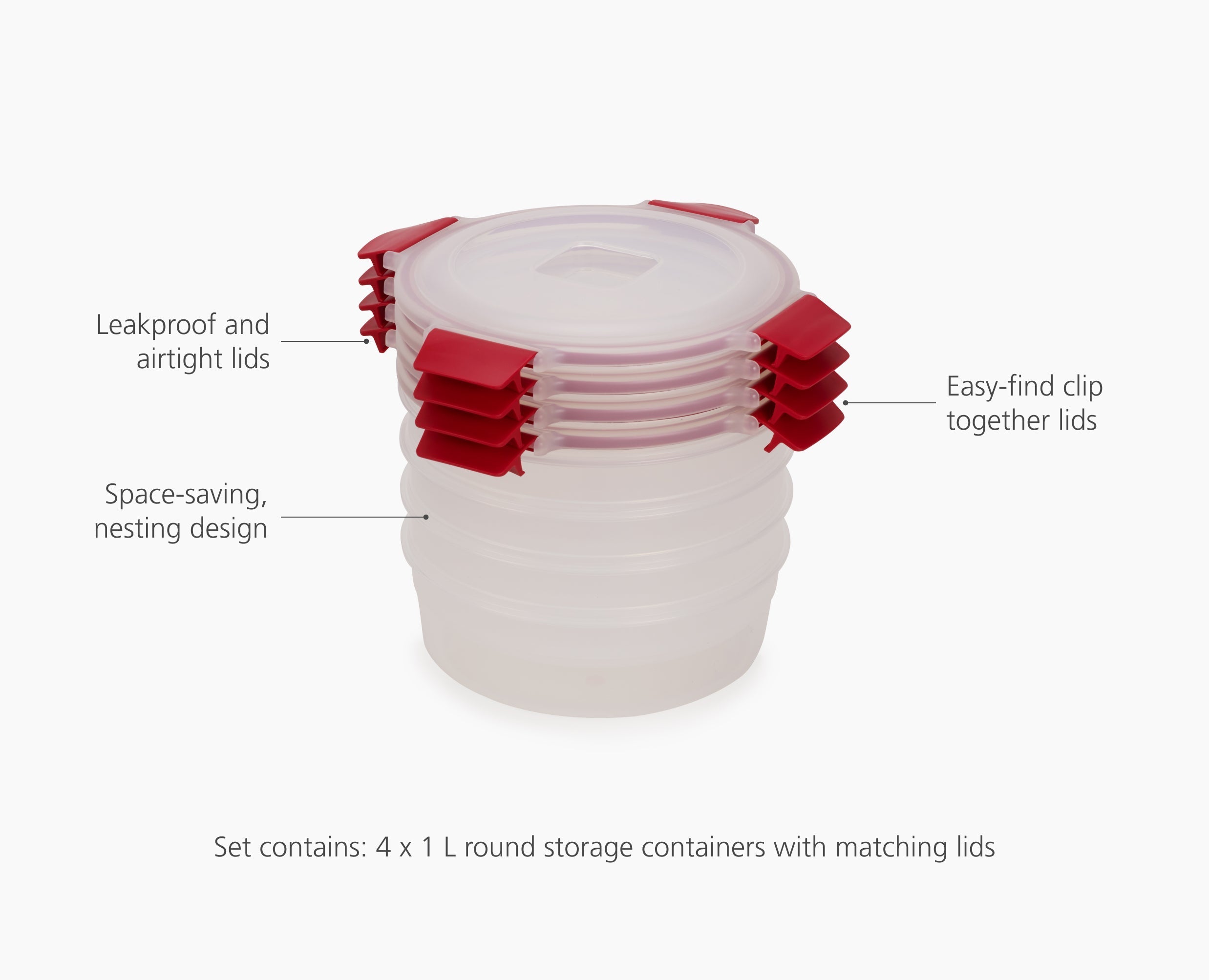 Nest™ Lock 4-Piece Red 1L Round Food Container Set