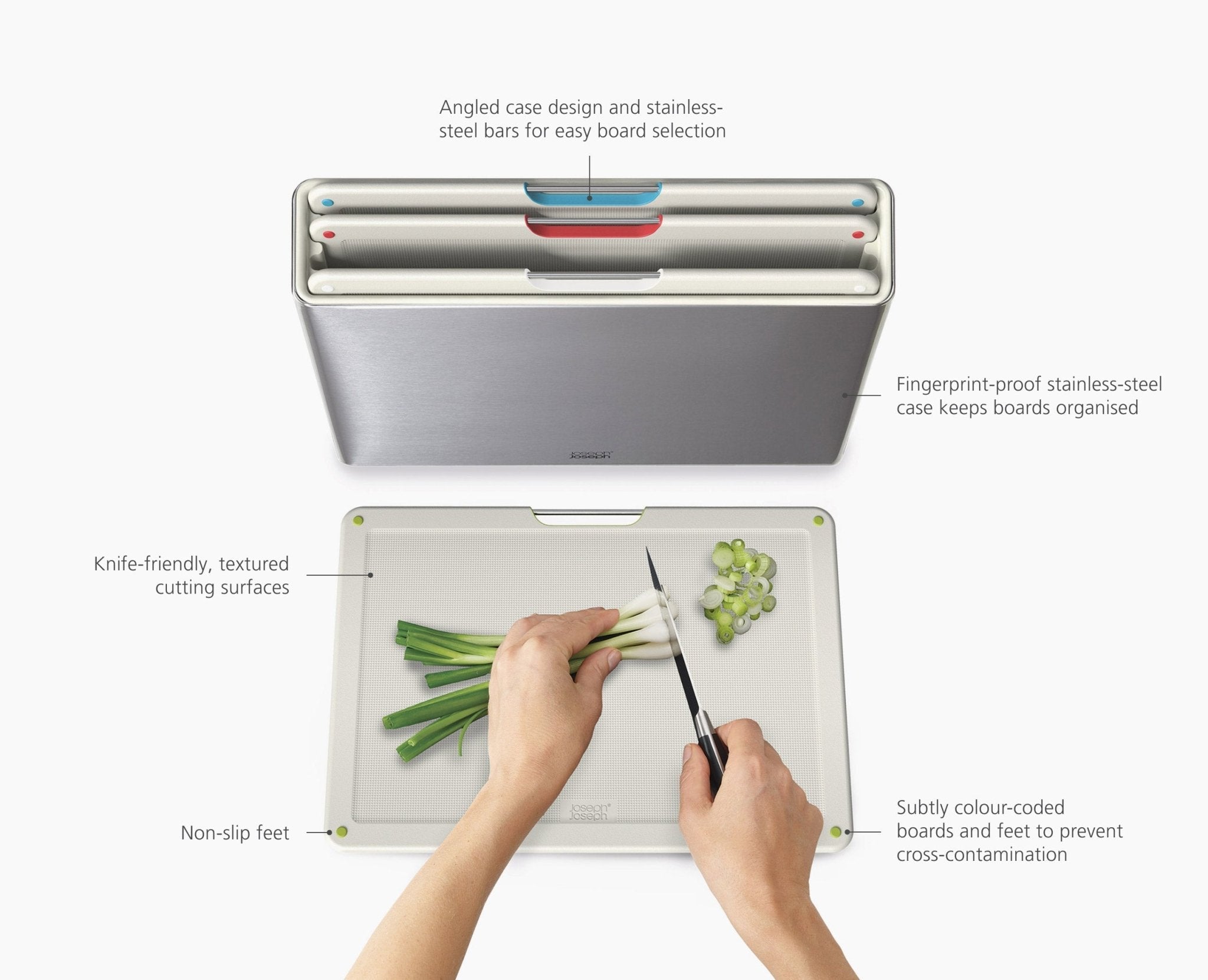 Folio™ Steel 4-piece Stone Chopping Board Set With Stainless-Steel Case