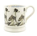 Ceramic mug with whippet dog design on a white background