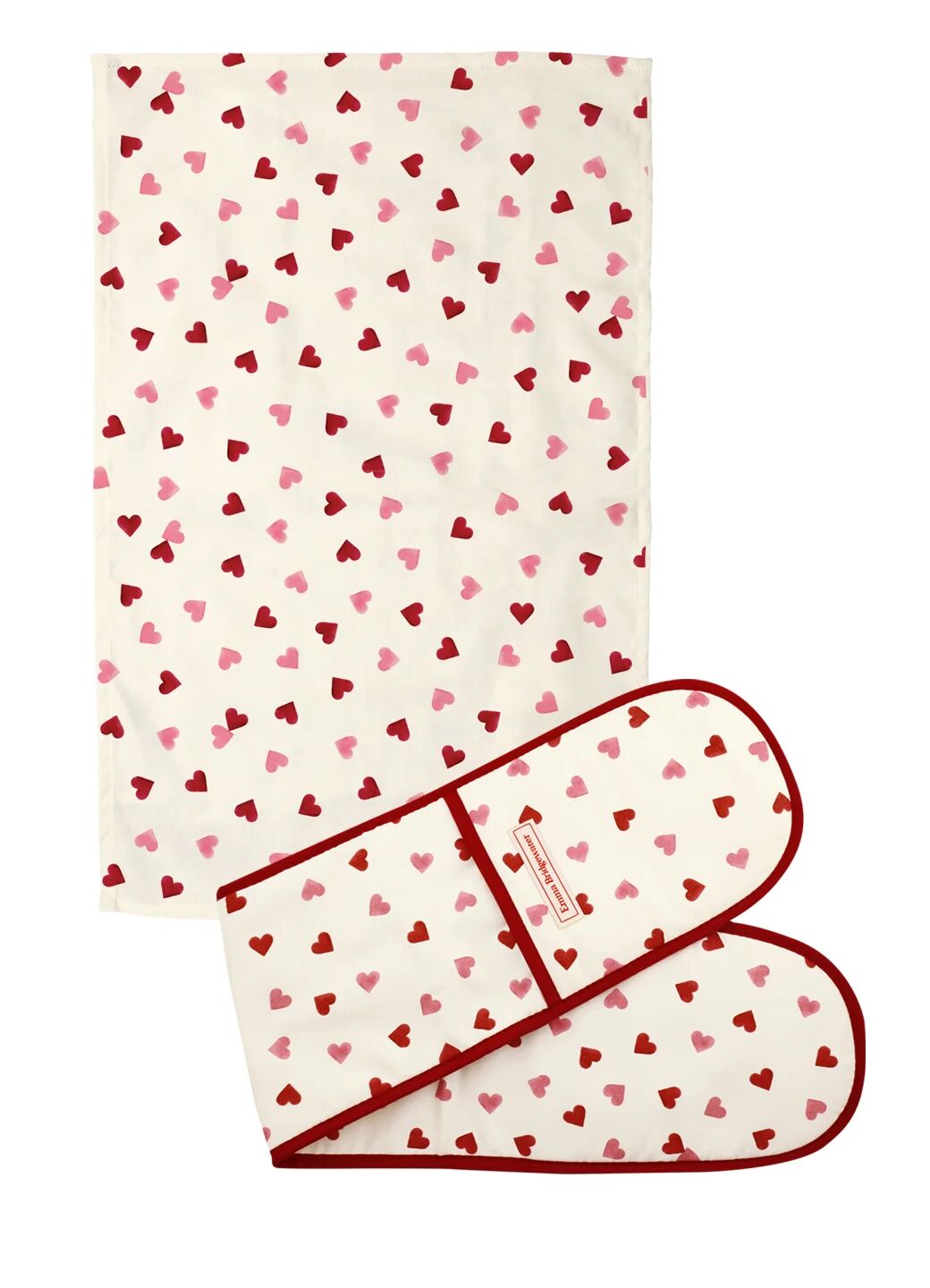 Pink Hearts Tea Towel & Double Oven Glove Set