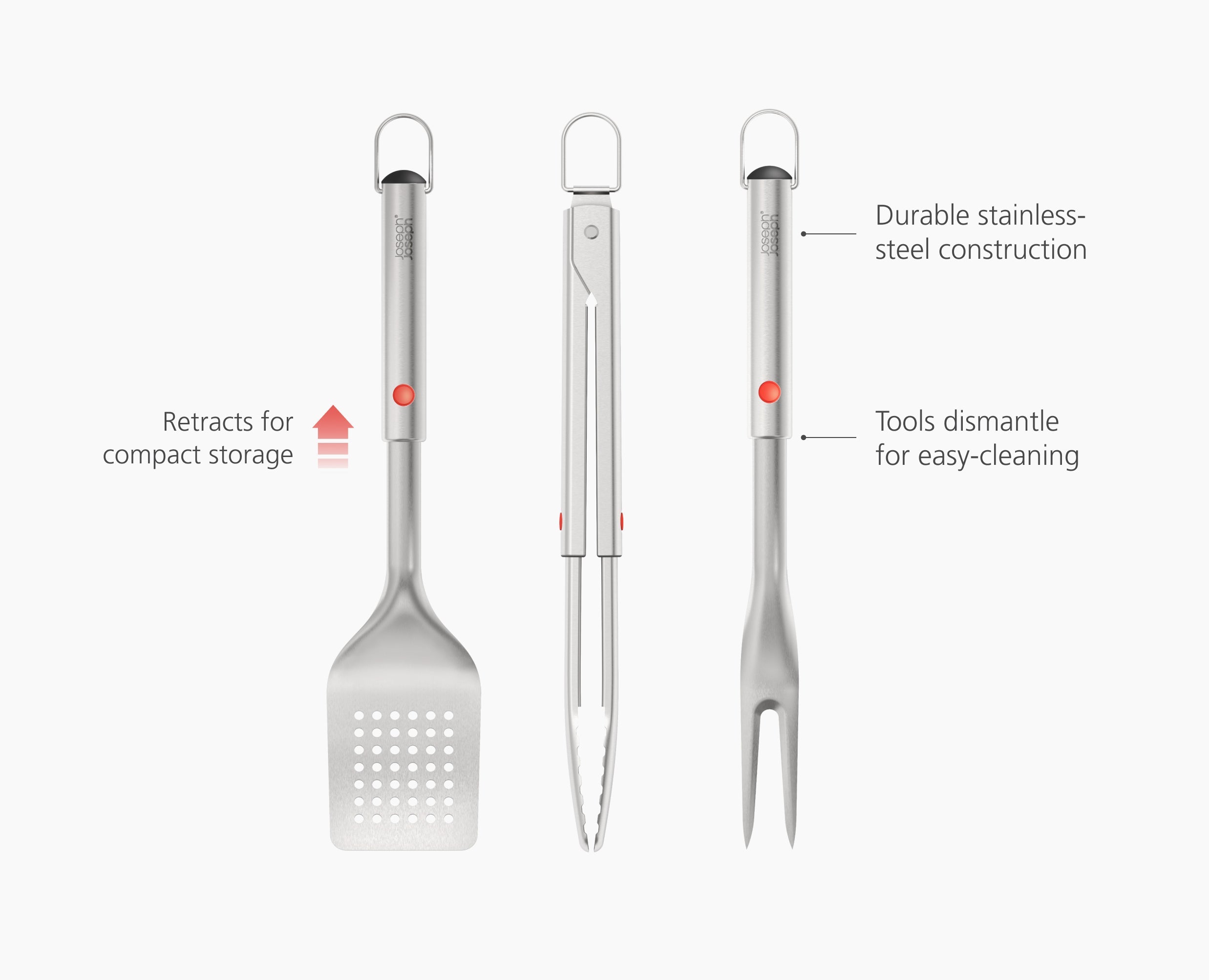 GrillOut™ 3-Piece Stainless-Steel BBQ Turner, Tongs & Fork Set
