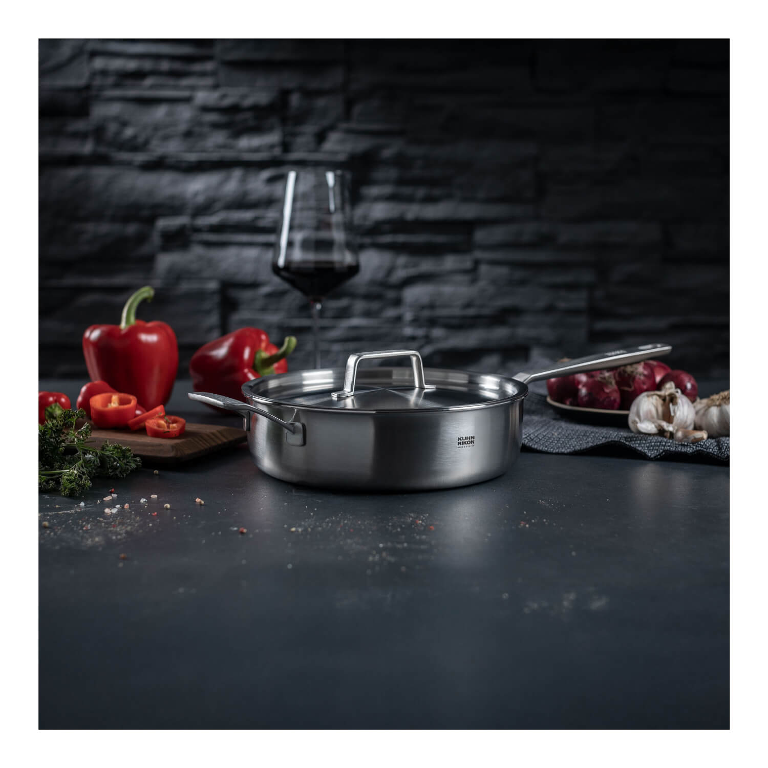 Kuhn Rikon Culinary FivePly 28cm Uncoated Sauté Pan with Lid & Helper Handle