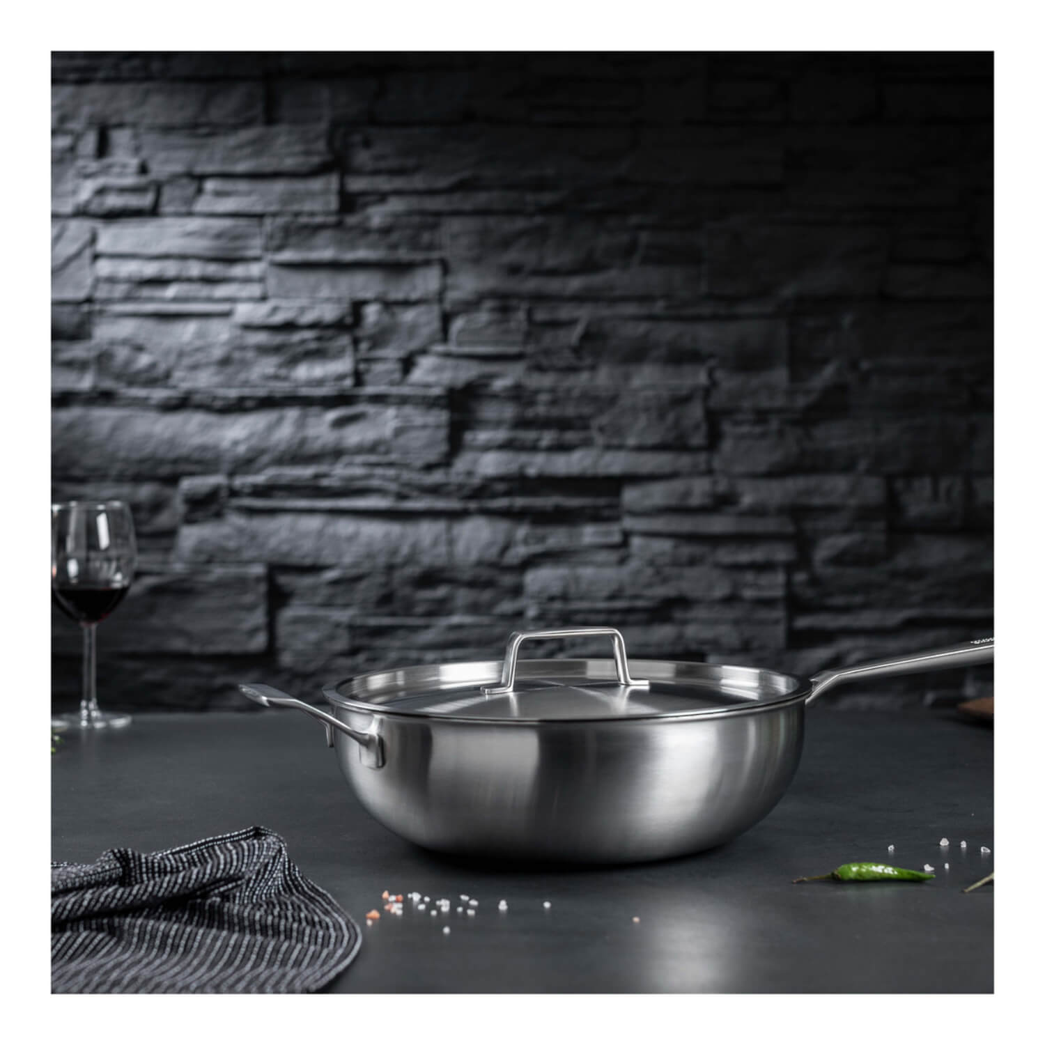 Kuhn Rikon Culinary Fiveply 28cm Non-Stick Wok/Chef's Pan with Lid & Helper Handle