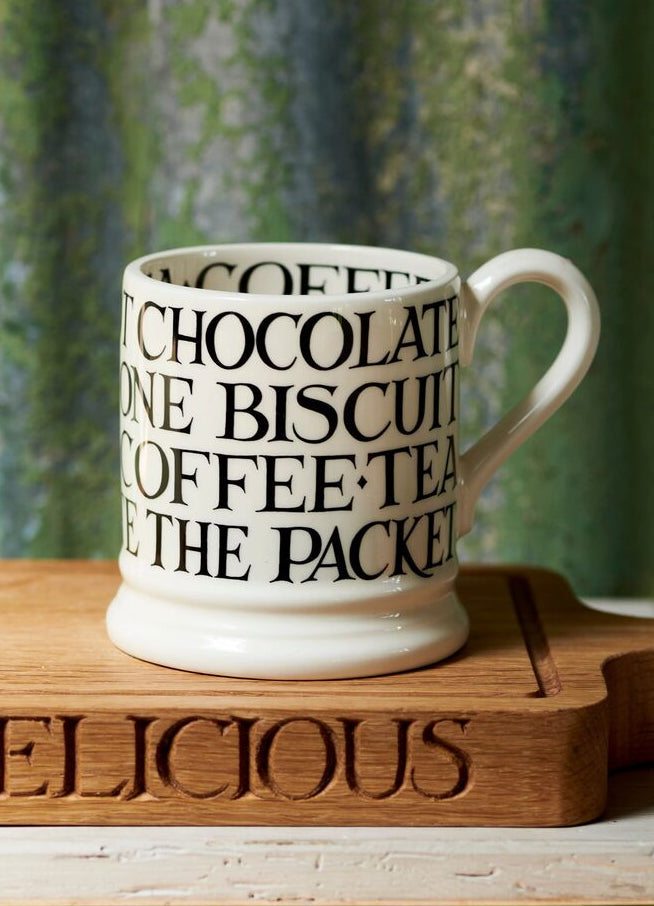 Emma Bridgewater Black Toast All Over Writing 1/2 Pint Mug