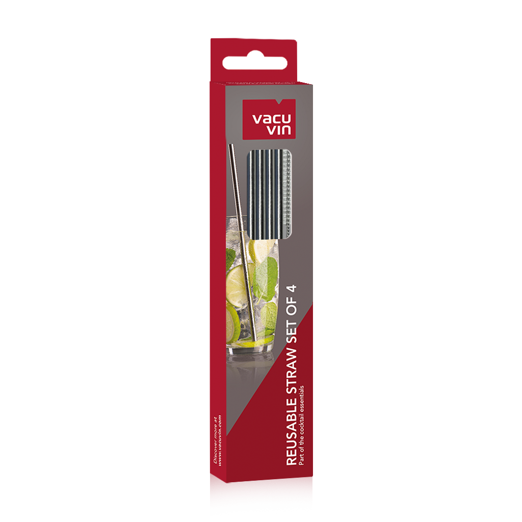 Vacu Vin Stainless Steel 4pc Straw Set with Brush