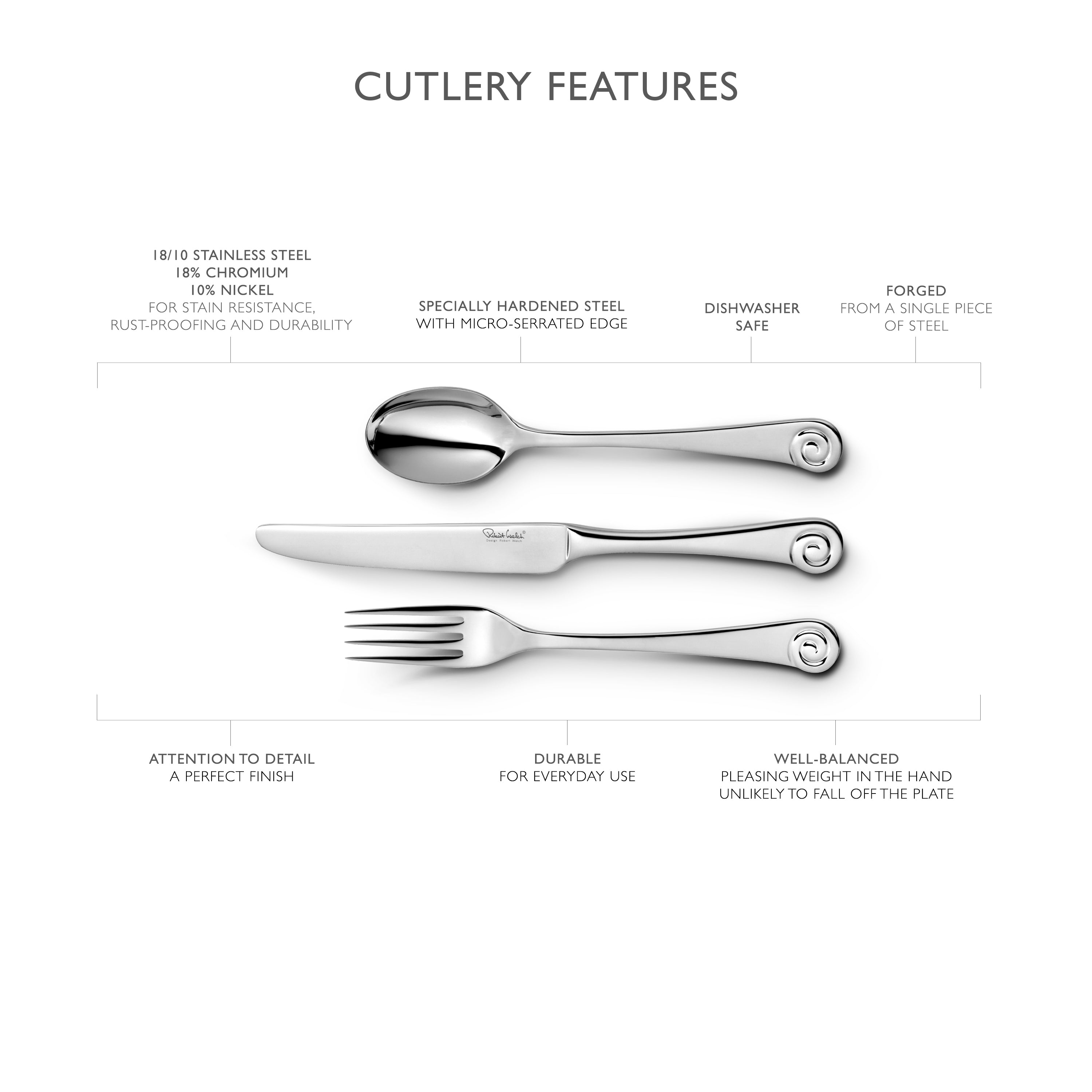Ammonite Bright Cutlery Set, 56 Piece for 8 People