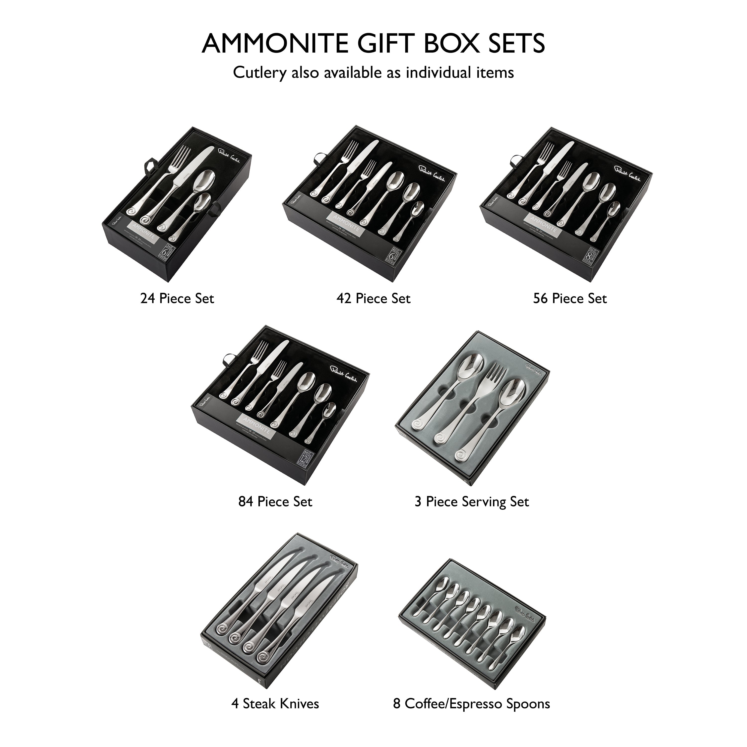 Ammonite Bright Cutlery Set, 56 Piece for 8 People