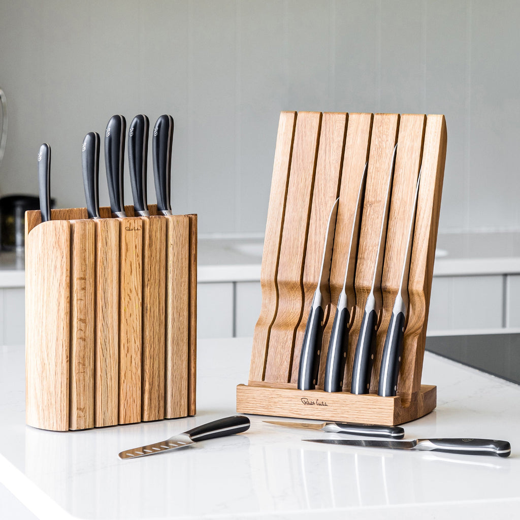 Angle Oak Knife Block in Plain White Box