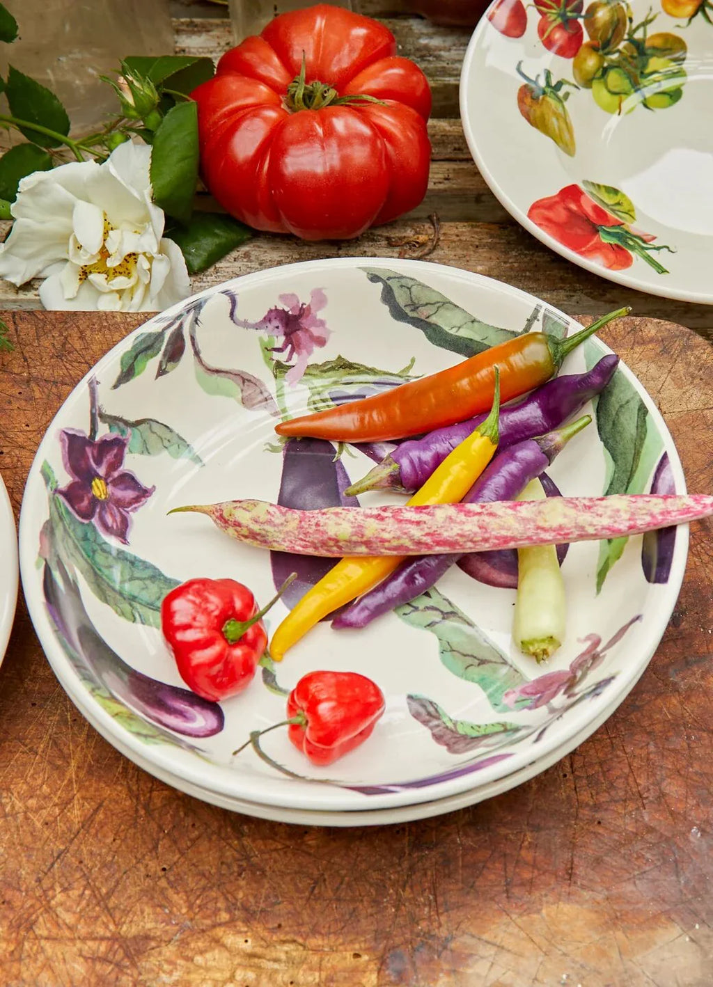 Emma Bridgewater Vegetable Garden Aubergine and flowers Medium Pasta Bowl
