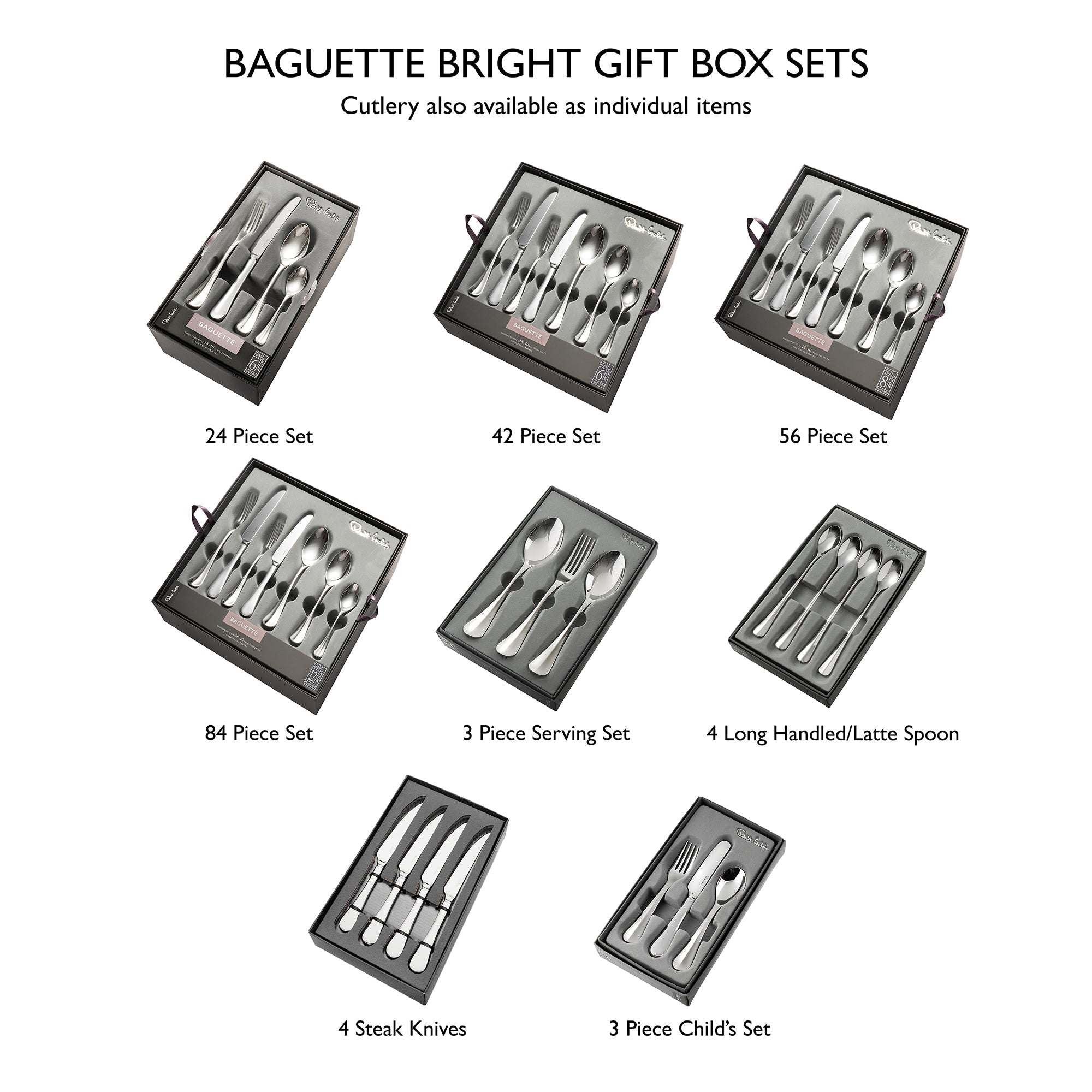 Baguette Bright Cutlery Set, 56 Piece for 8 People