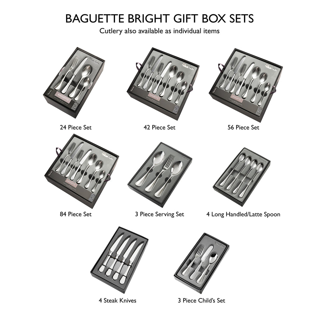 Baguette Bright Cutlery Set, 84 Piece for 12 People