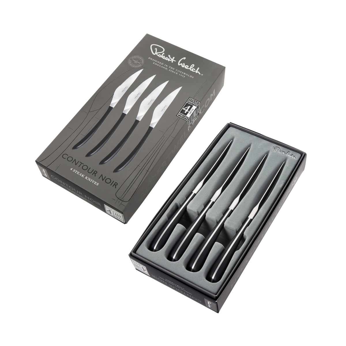 Robert Welch Contour Noir Satin Steak Knife, Set of 4