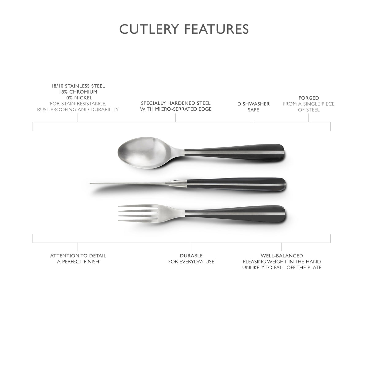 Robert Welch Contour Noir Satin Steak Knife, Set of 4