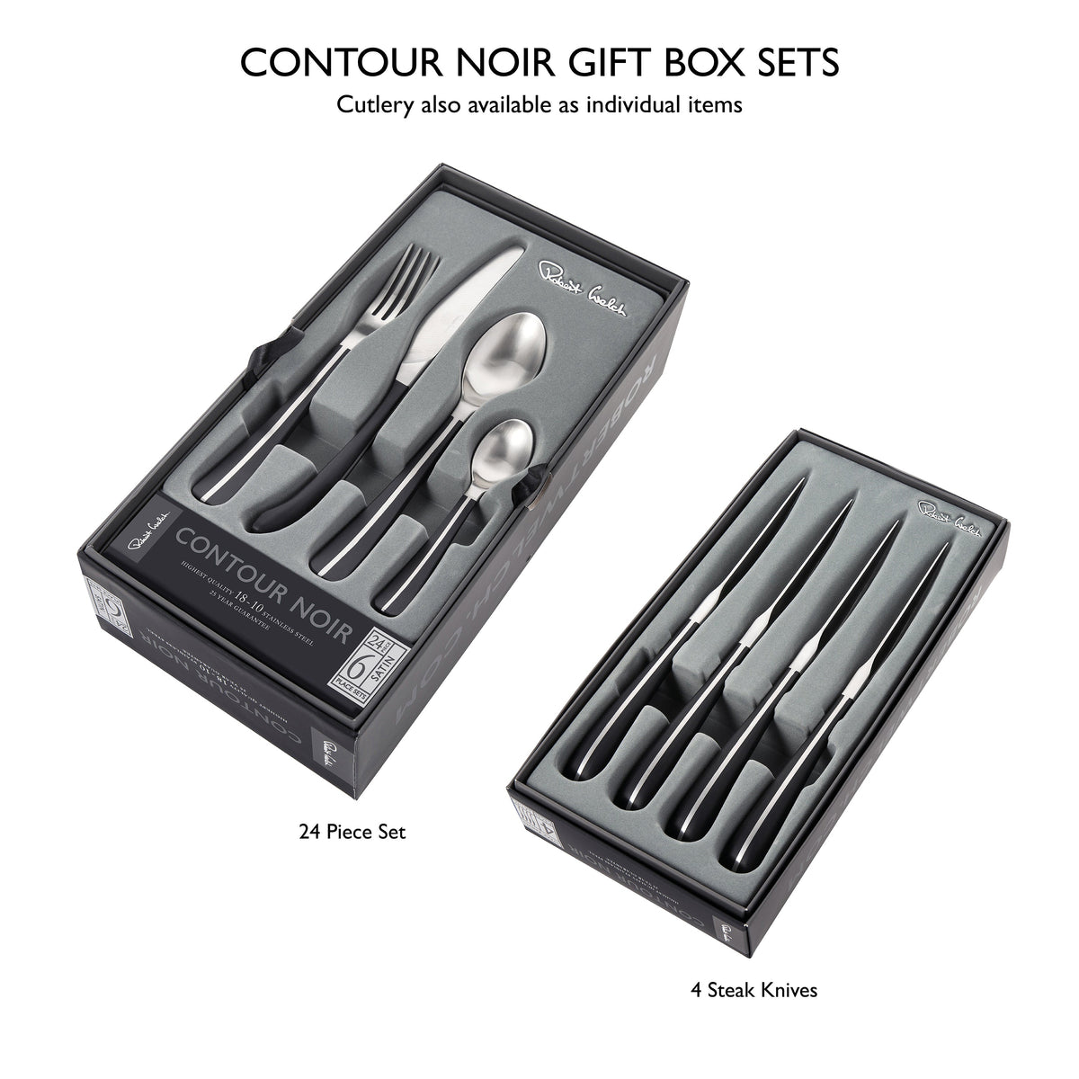 Robert Welch Contour Noir Satin Steak Knife, Set of 4