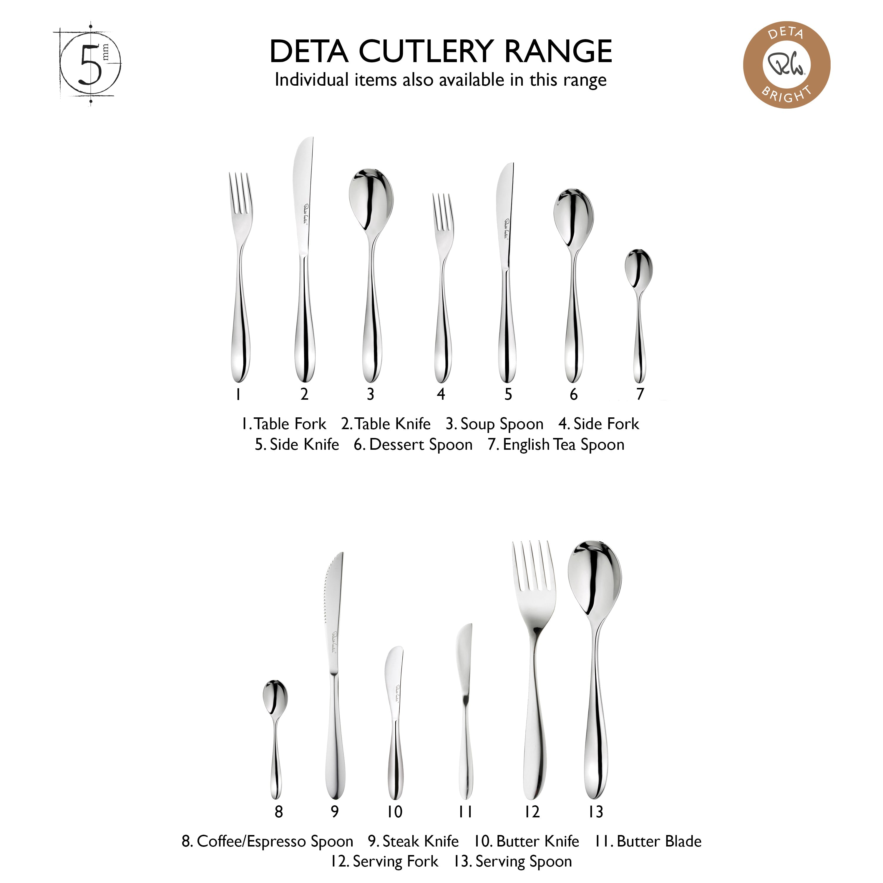 Deta Bright Cutlery Set, 42 Piece for 6 People