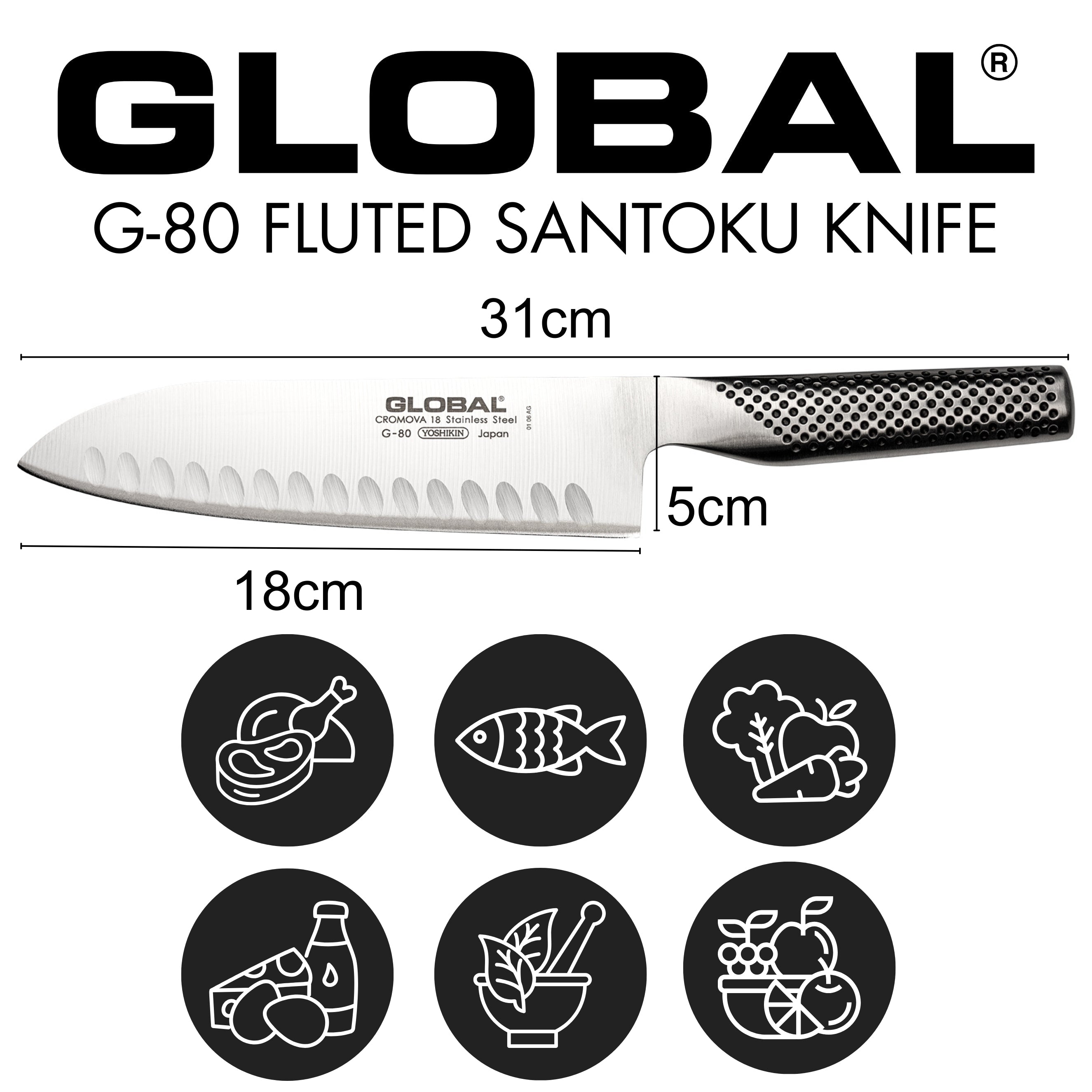 G-80 Santoku Knife Fluted 18cm Blade