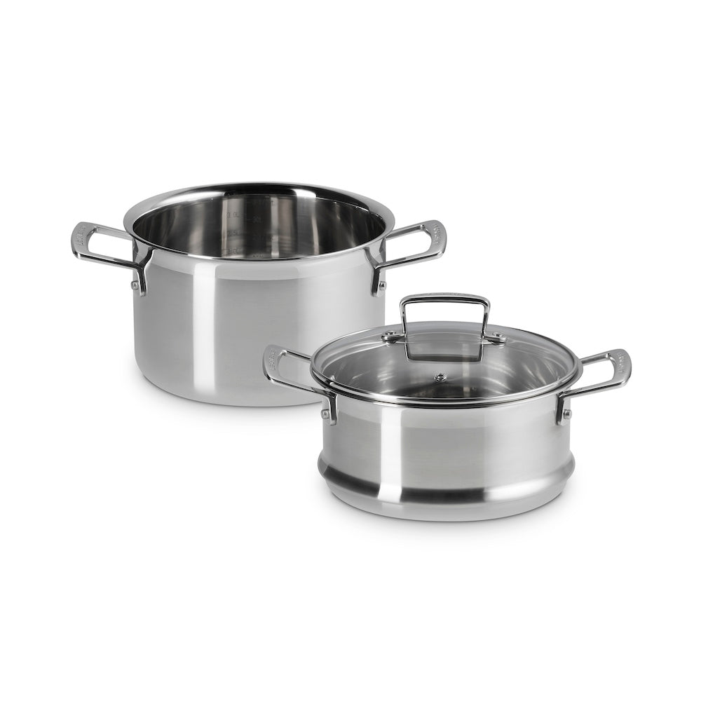 Le Creuset Classic 3 - ply Stainless Steel 20cm Casserole with Steamer and Lid