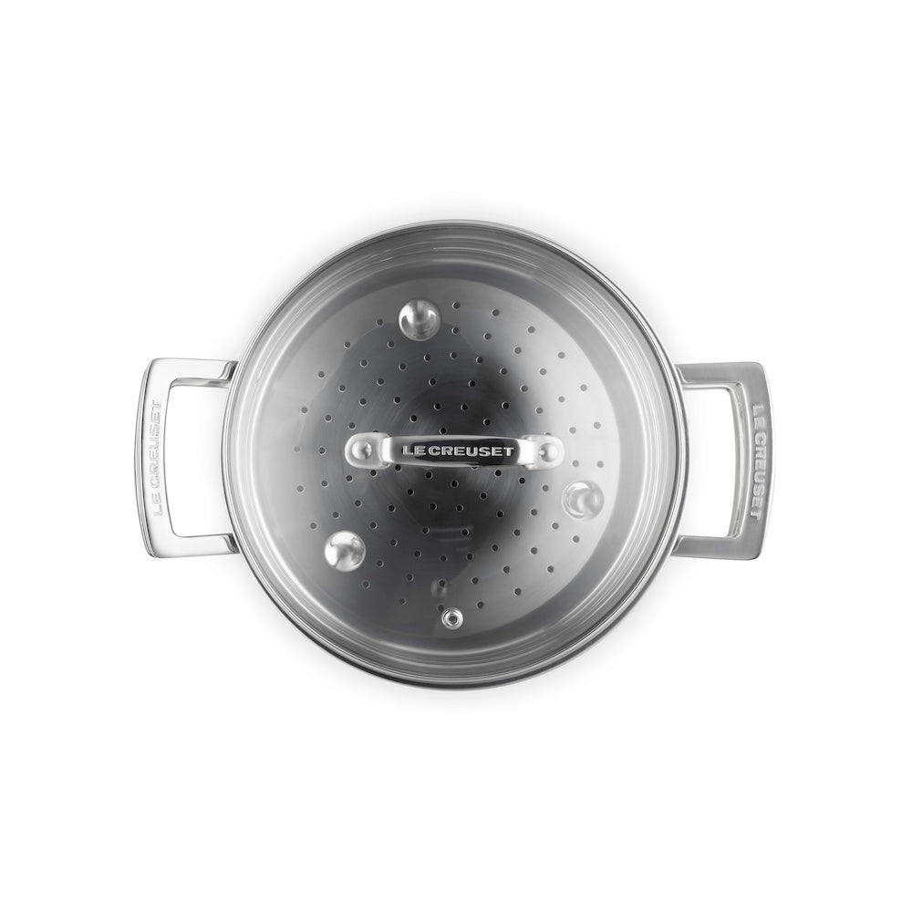 Le Creuset Classic 3 - ply Stainless Steel 20cm Casserole with Steamer and Lid