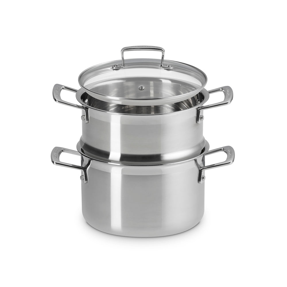 Le Creuset Classic 3 - ply Stainless Steel 20cm Casserole with Steamer and Lid
