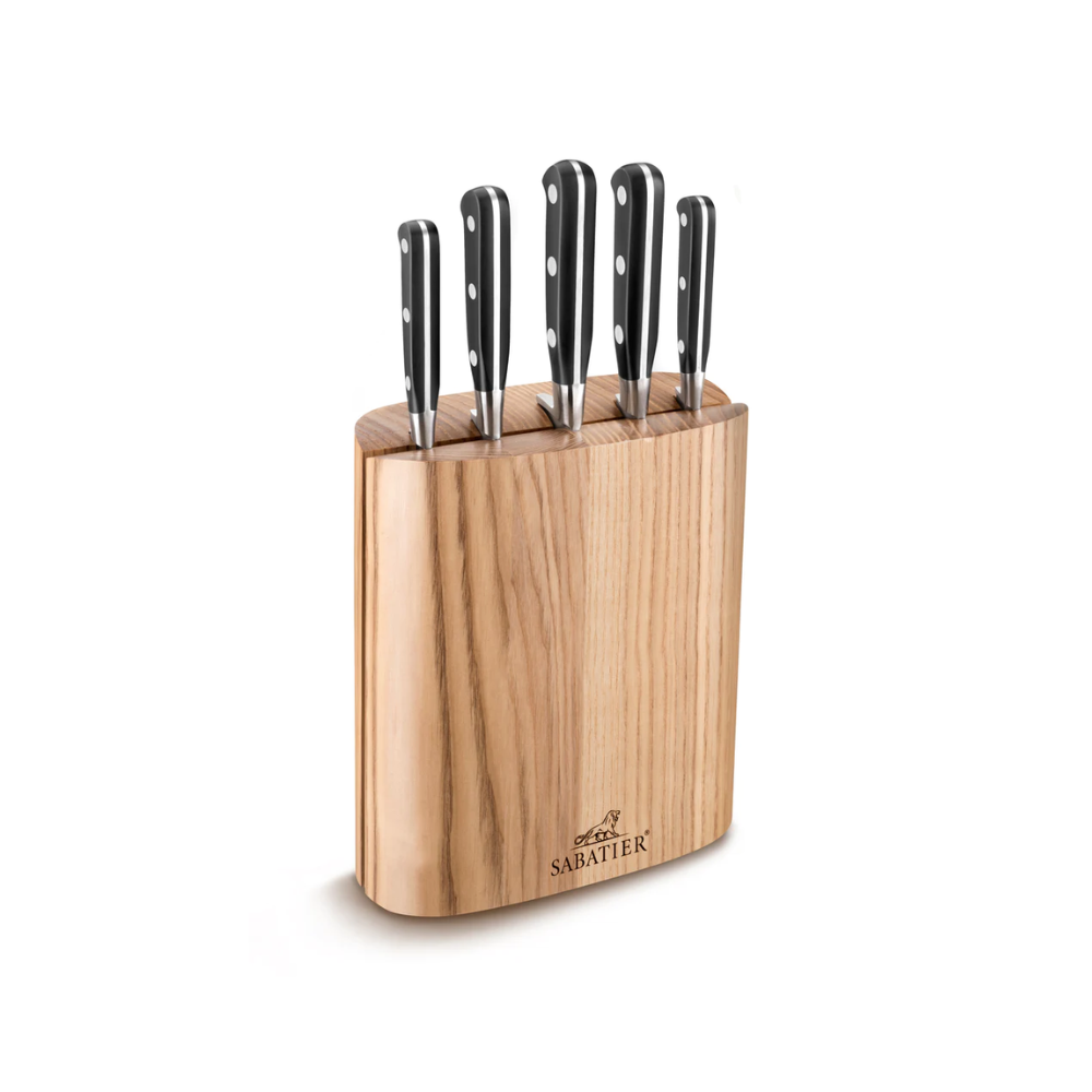Lion Sabatier Borneo Ashwood Knife Block - Includes 5 Ideal Steel Knives