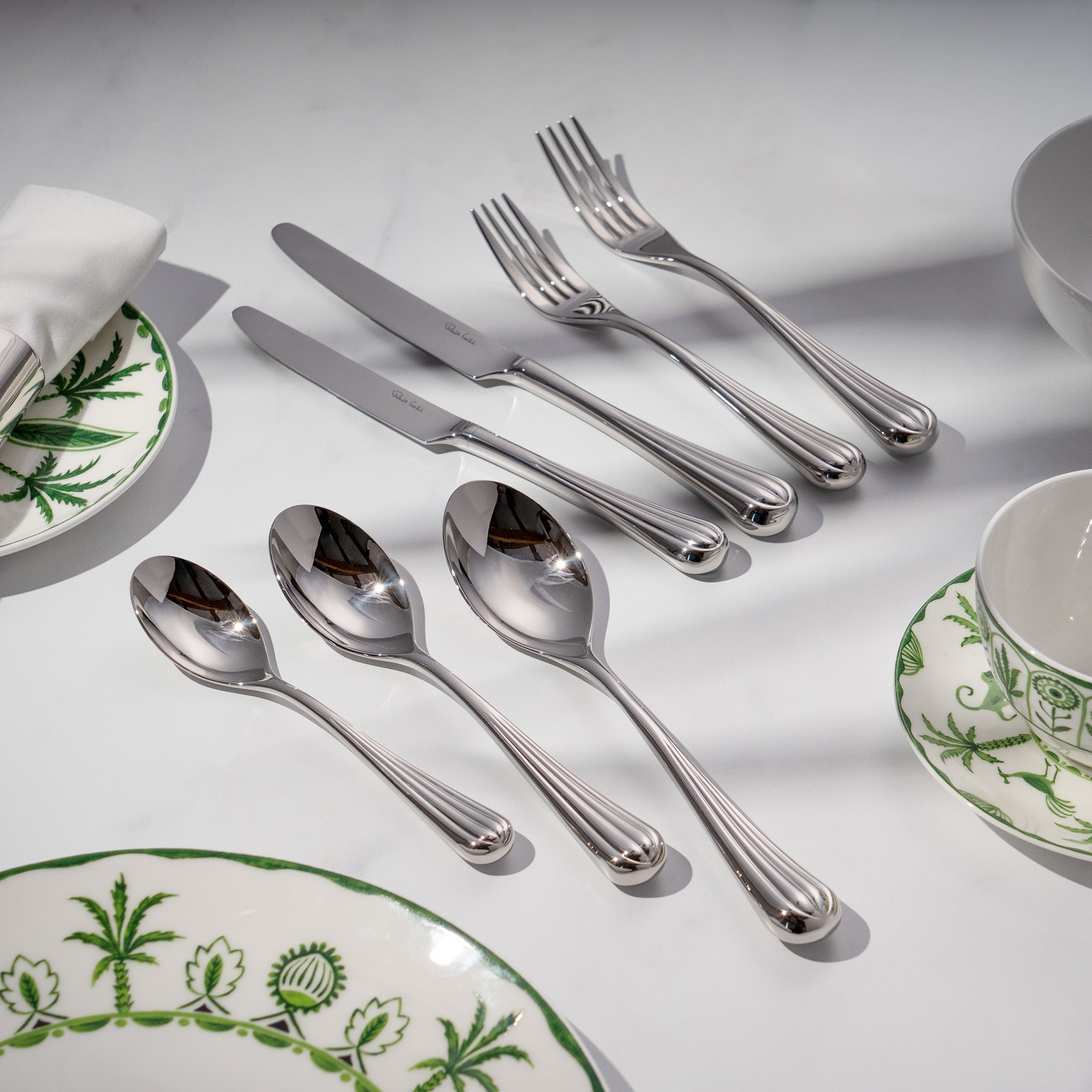 Palm Air Bright Cutlery Set, 84 Piece for 12 People