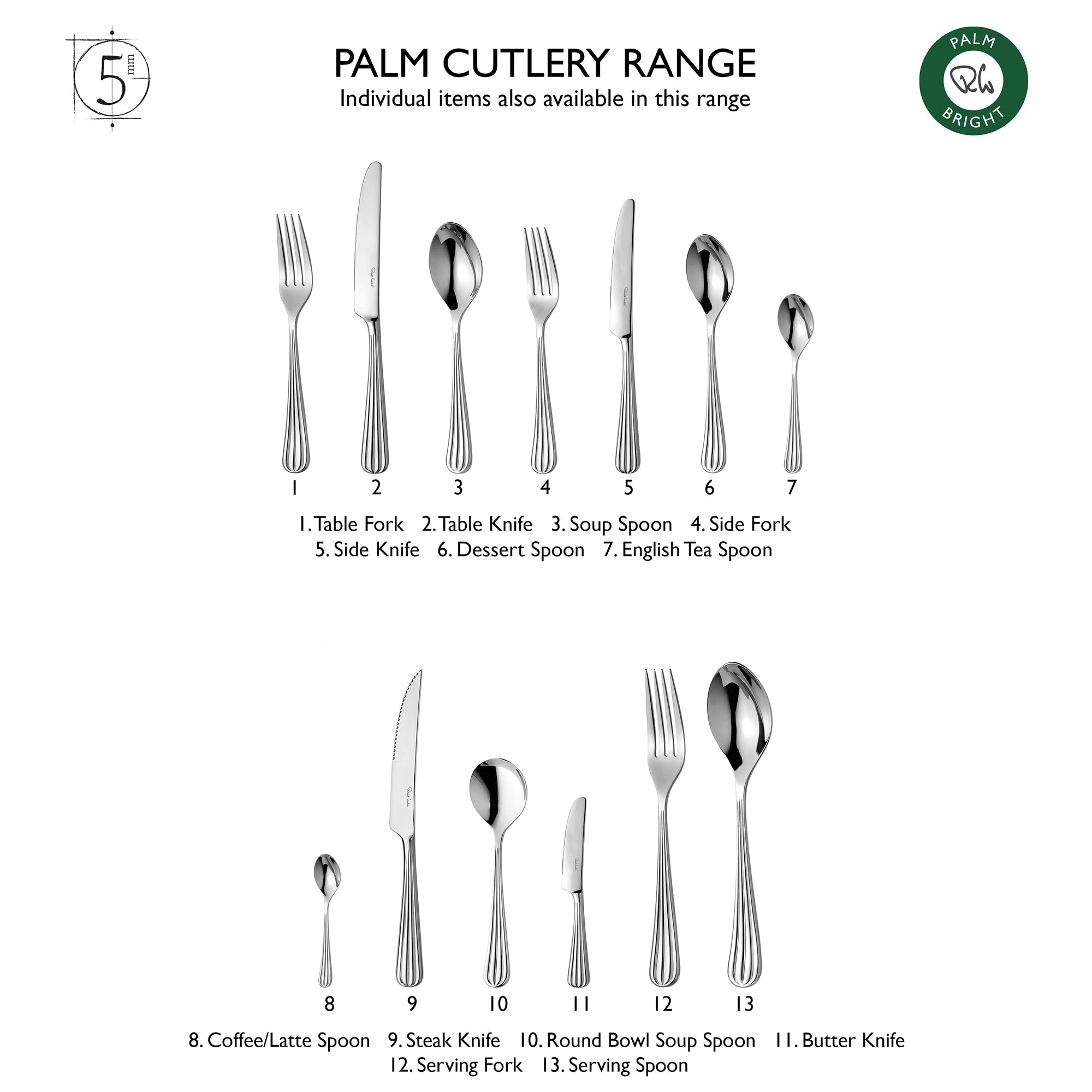Palm Bright Cutlery Set, 24 Piece for 6 People