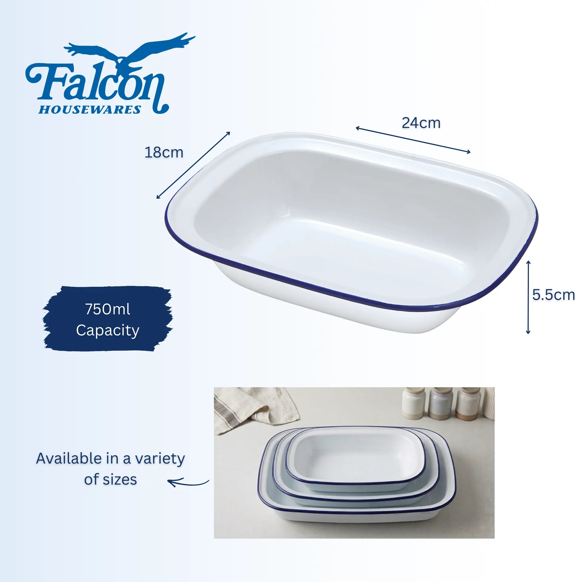 Falcon Enamel Oblong Pie Dishes (Various Sizes)