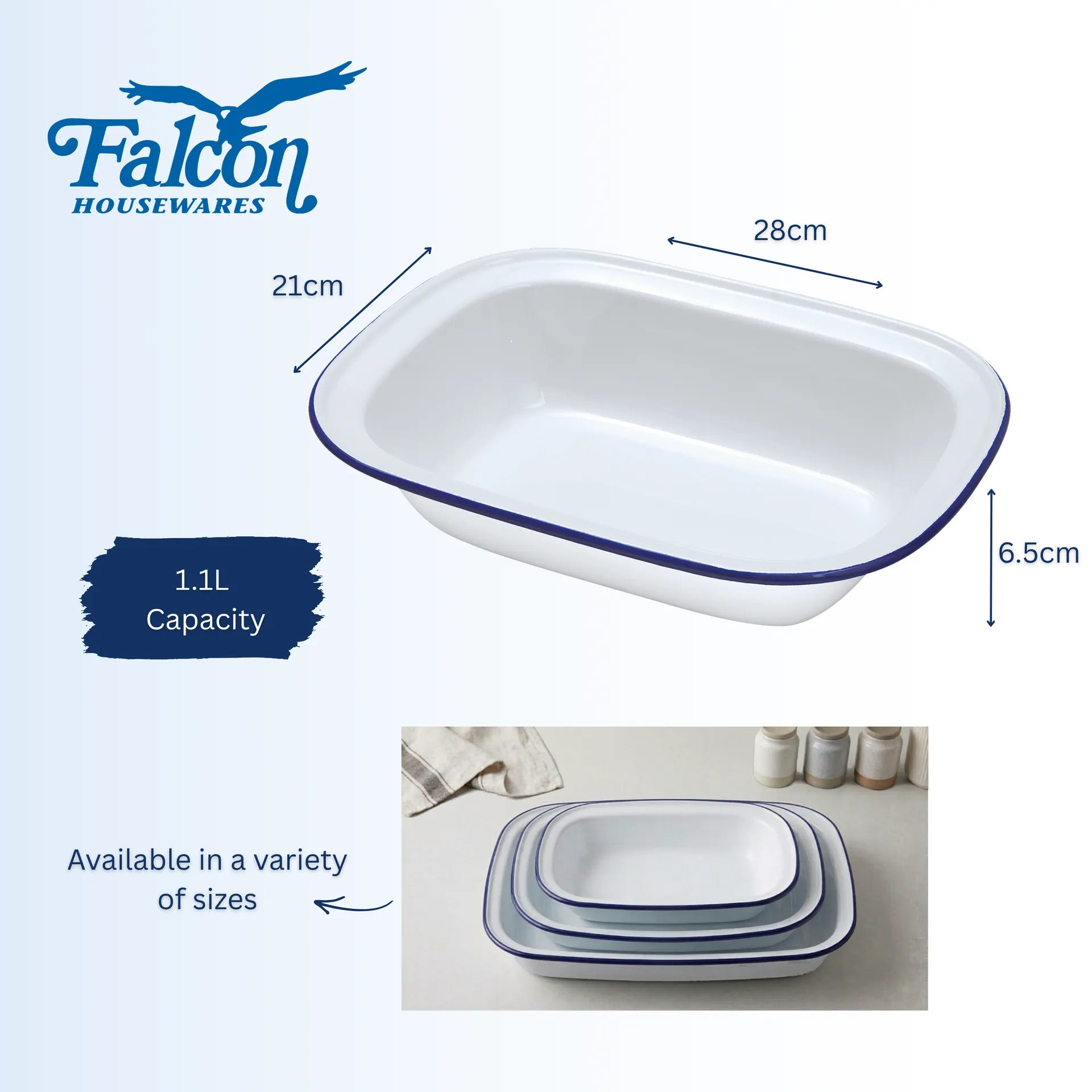 Falcon Enamel Oblong Pie Dishes (Various Sizes)