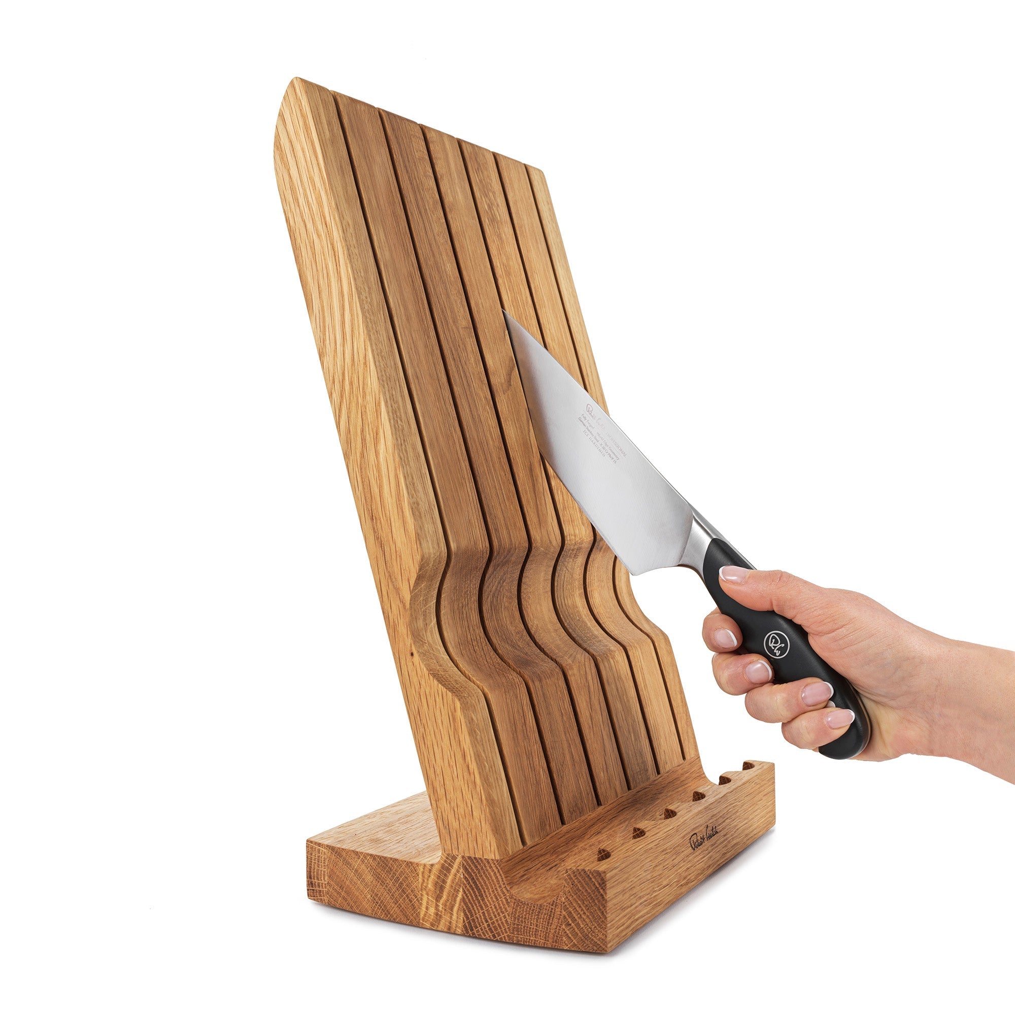 Angle Oak Knife Block in Plain White Box