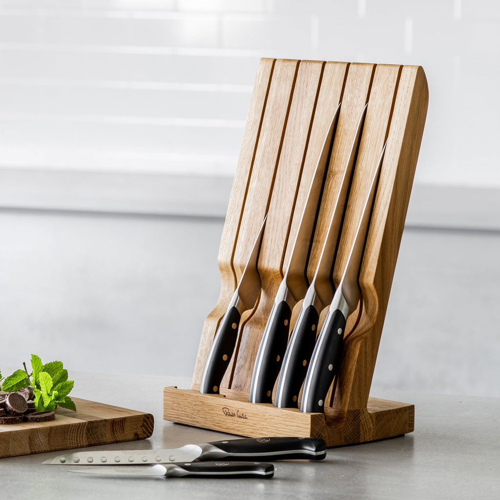 Angle Oak Knife Block in Plain White Box