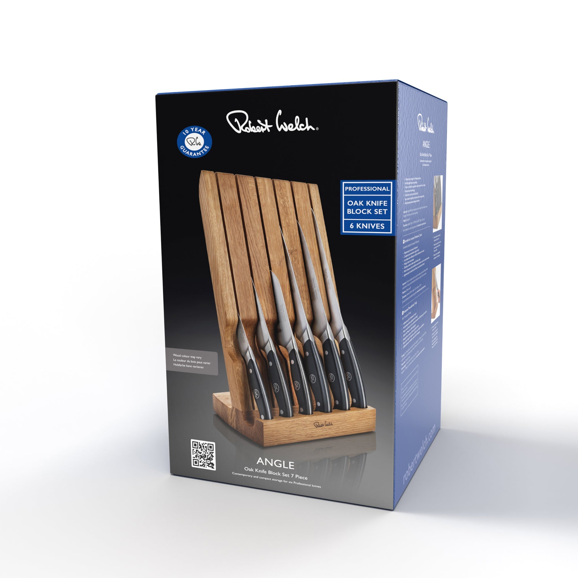 Professional Angle Oak Knife Block Set with Knife Sharpener