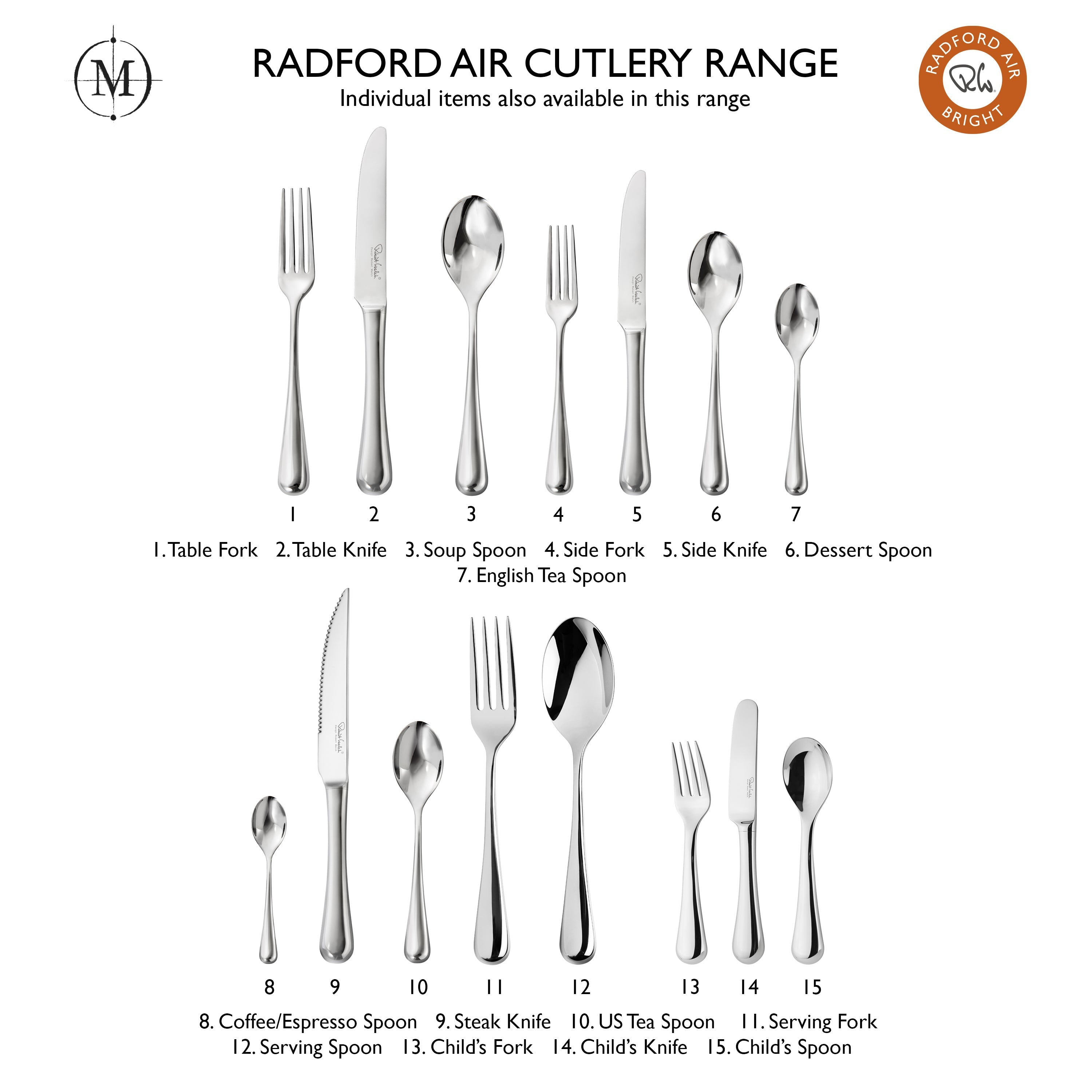 Radford Air Bright Cutlery Set, 84 Piece for 12 People