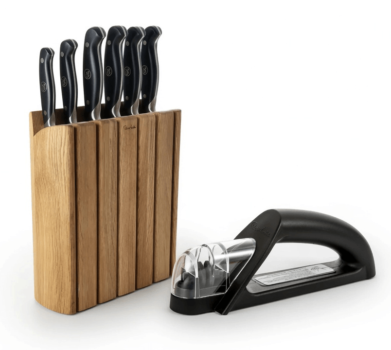 Professional Book Oak Knife Block Set, 7 Piece & Sharpener