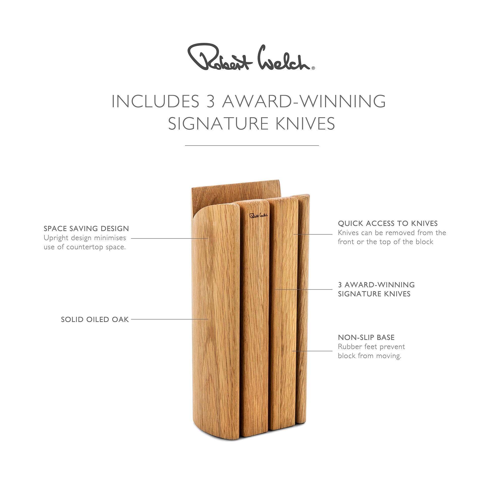 Book Oak Knife Block (3 Slots)
