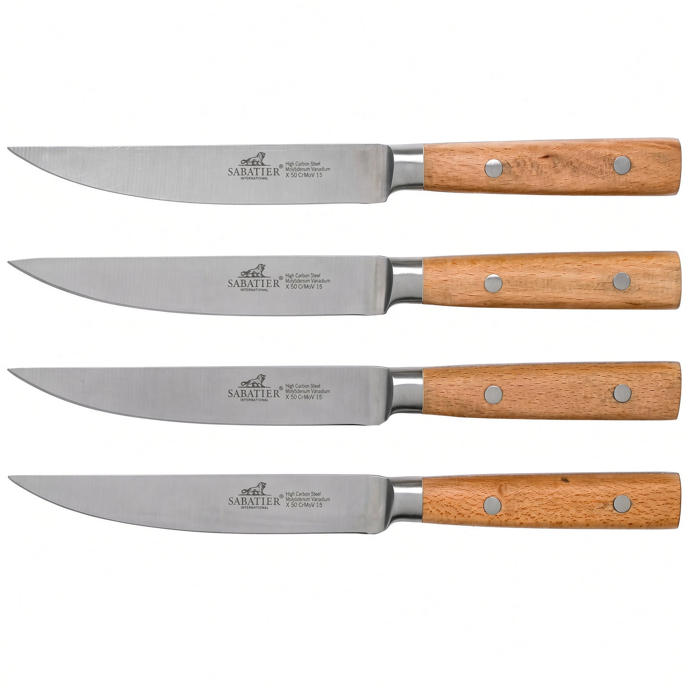 Lion Sabatier 4pc 13cm Steak Knife Set - Gaucho Beechwood