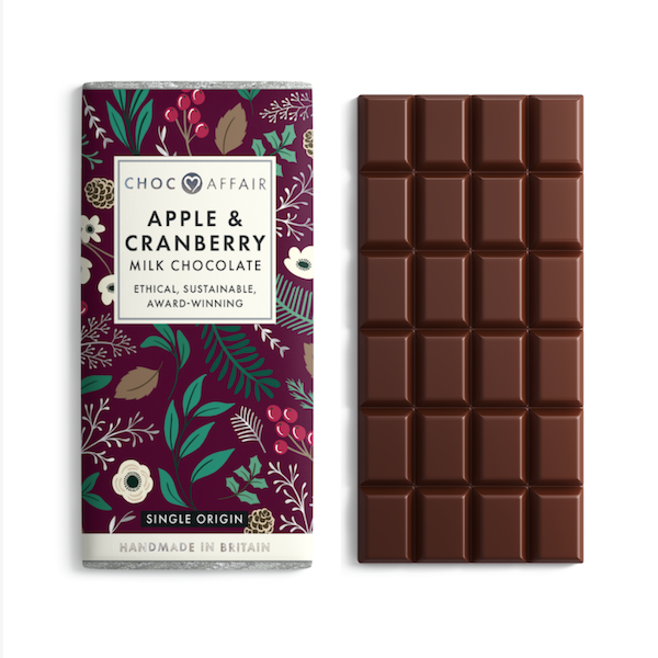 Choc Affair Apple and Cranberry Milk Chocolate Bar