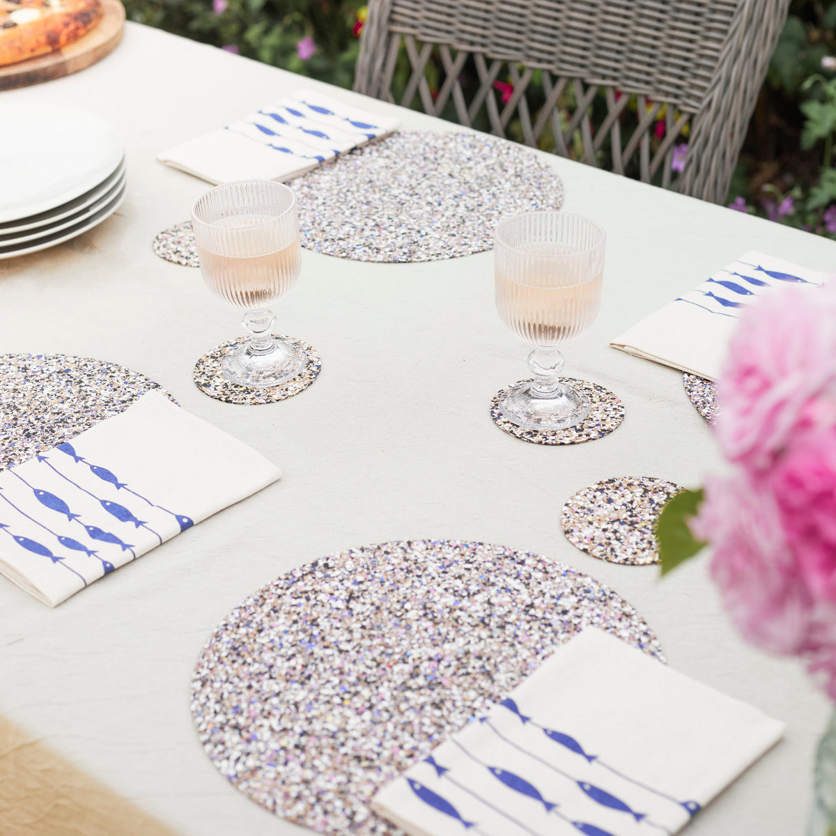 Beach Clean Placemats and Coasters  Round Set of 8