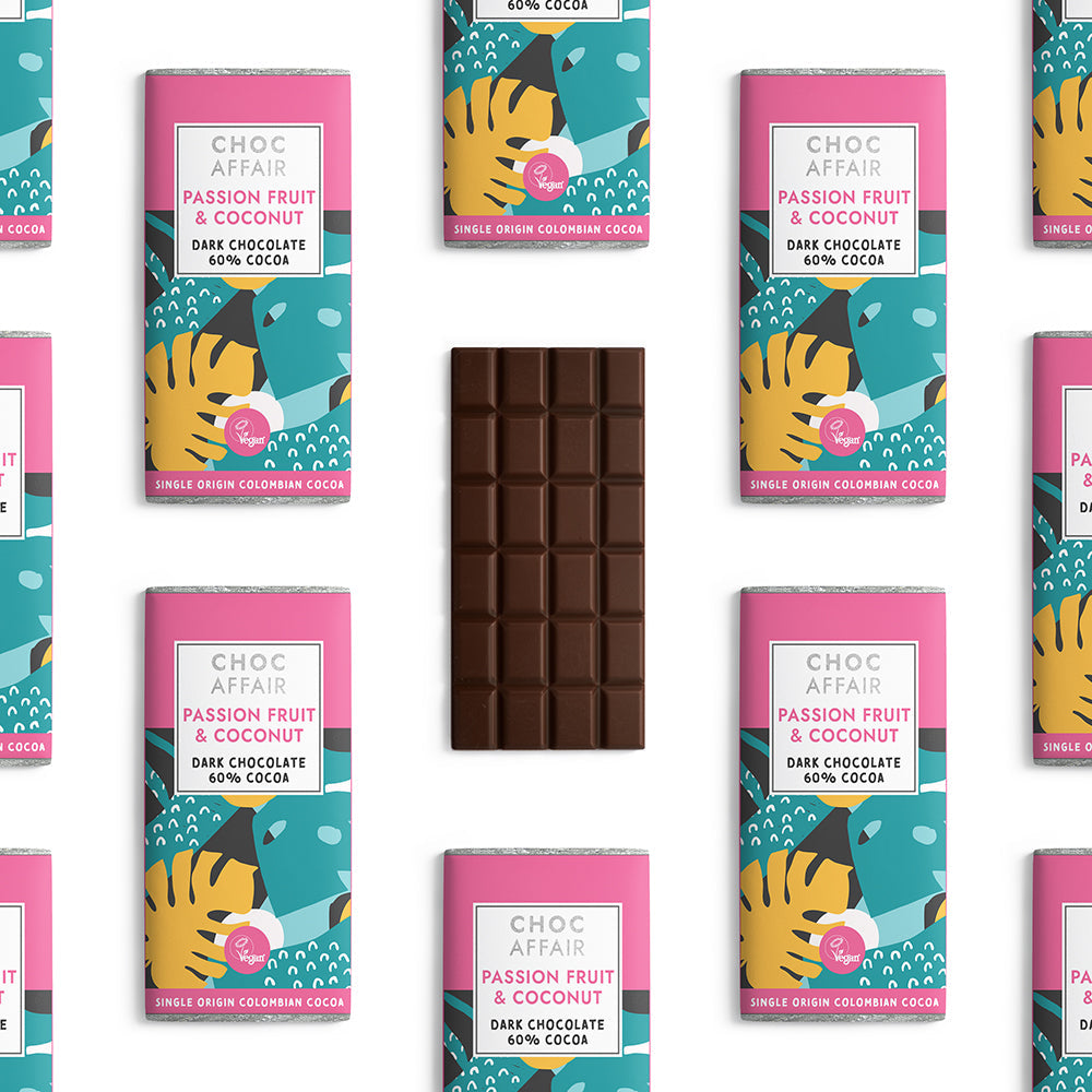 Choc Affair Passion Fruit & Coconut Dark Chocolate Bar
