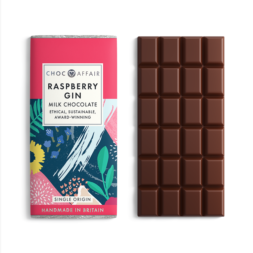 Choc Affair Raspberry Gin Milk Chocolate Bar