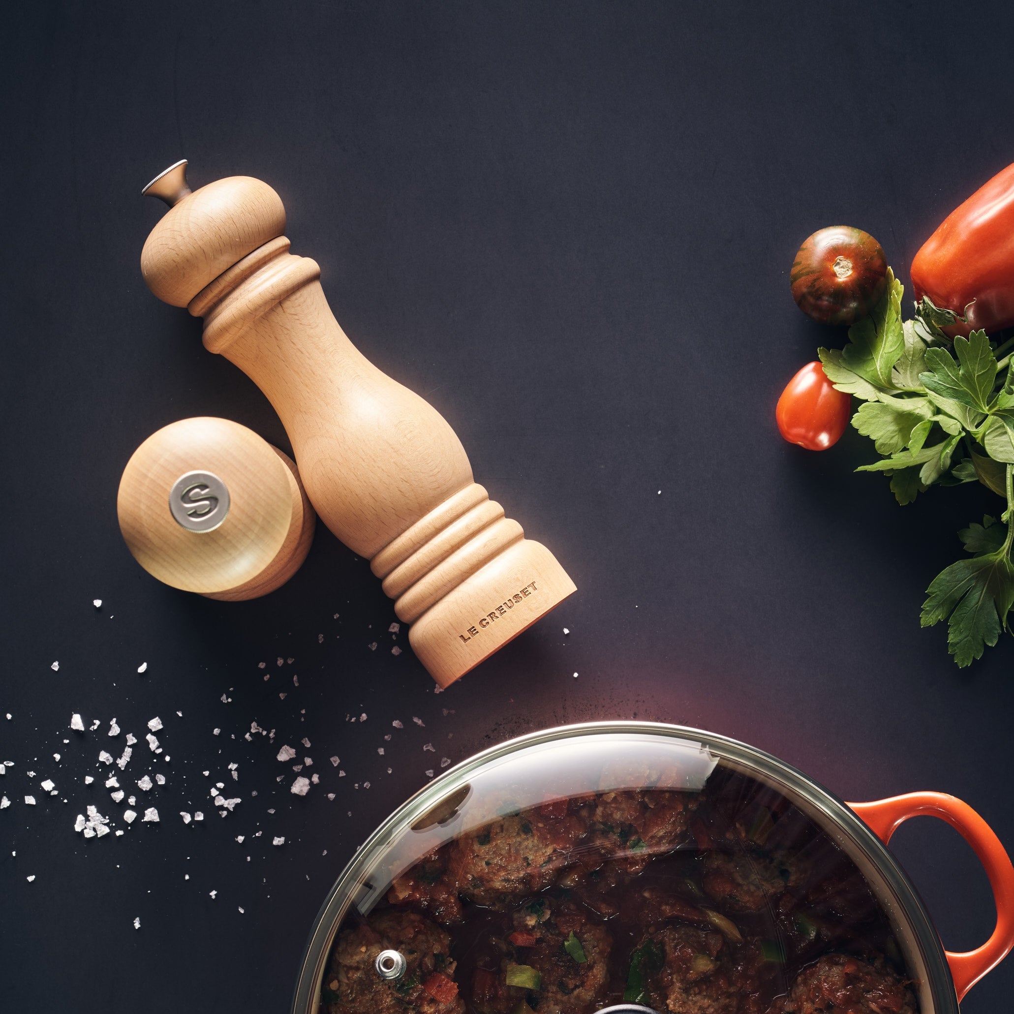 Le Creuset Set of 2 Salt & Pepper Mills Wooden